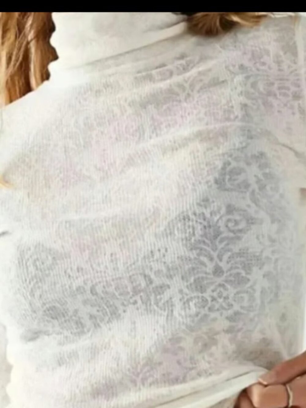 FREE PEOPLE INTIMATELY YOU AND I IVORY SEMI SHEER MOCK TURTLENECK TOP SHIRT S